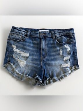 Eunina High Rise Distressed Denim Shorts Size L